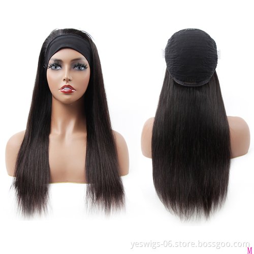 Factory Supplier Selling Natural Hair Headband Wigs For Women Peruvian Glueless Natural silky Straight Human Hair Wigs In Stock